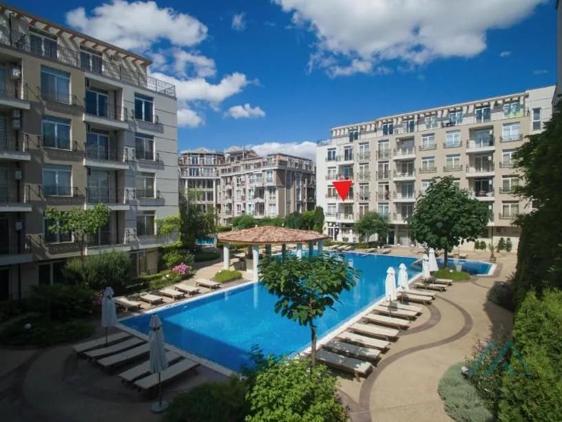 Veľký 48m2 apartmán s výhľadom na bazén v komplexe Dawn Park, Slnečné pobrežie. - foto 16